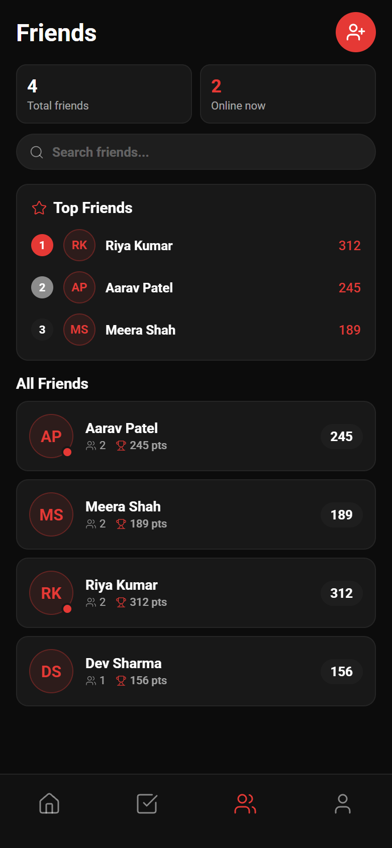 Friends leaderboard