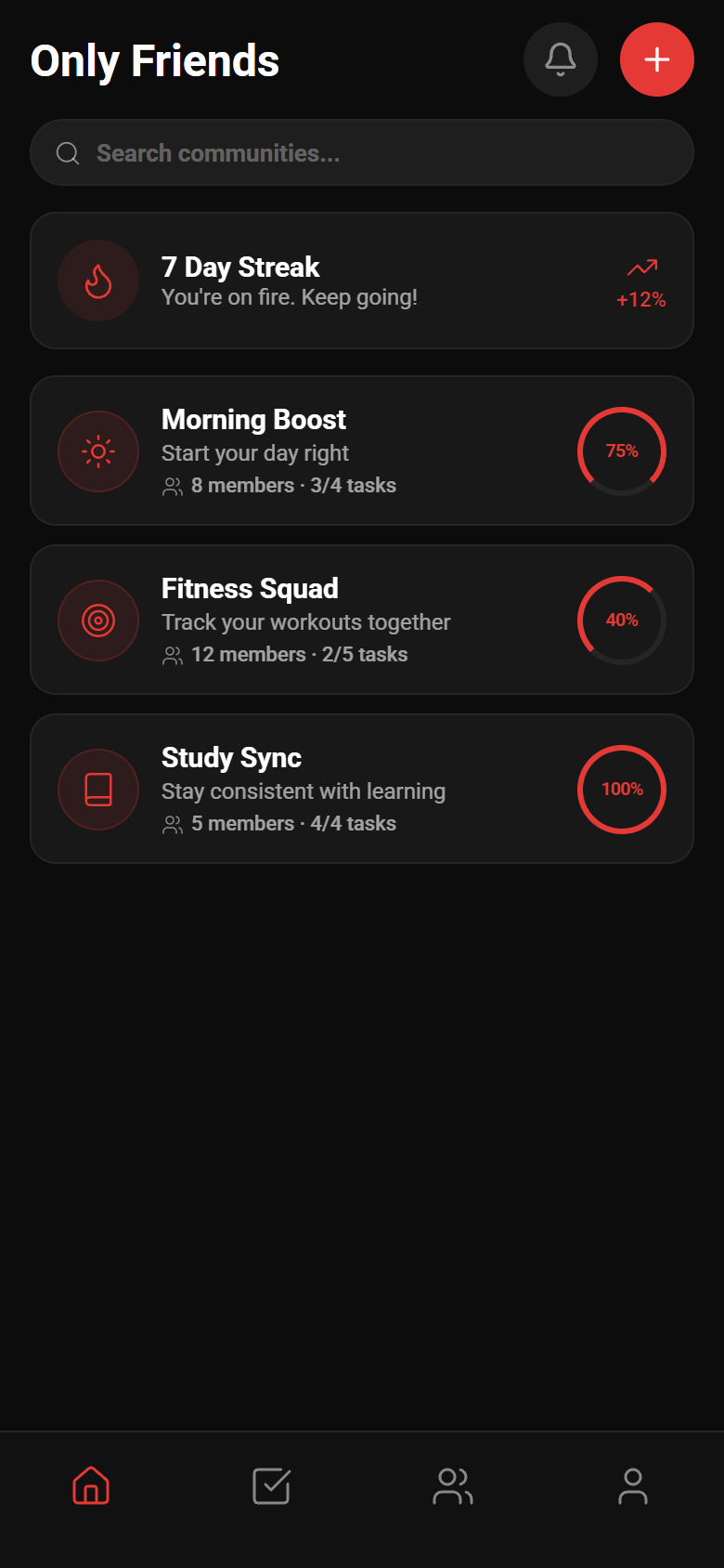 OnlyFriends Home Screen