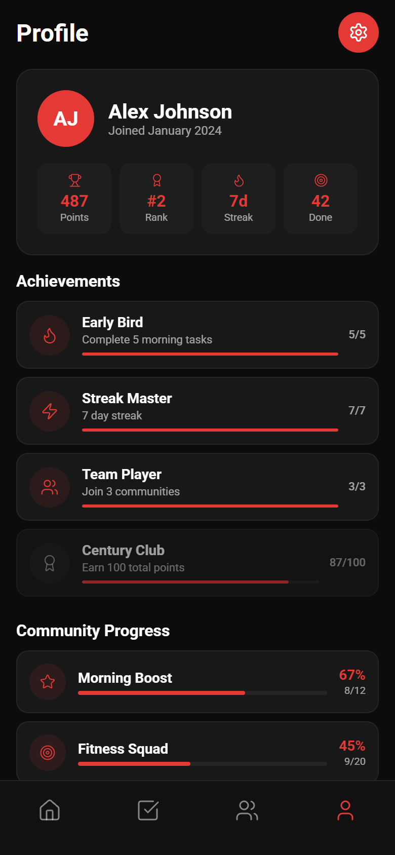 Profile with achievements